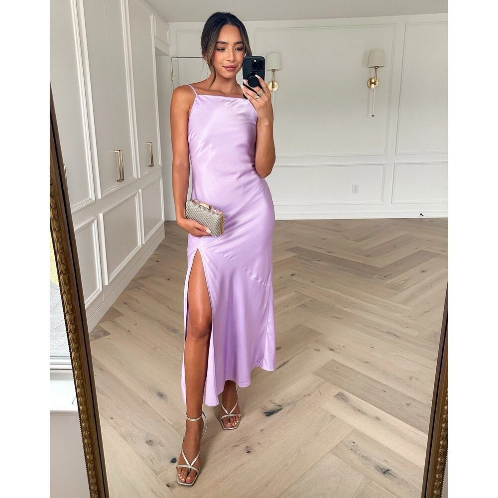 Abercrombie & Fitch Lilac Purple Low Back Gown Maxi Dress New XS Bias Cut Slit